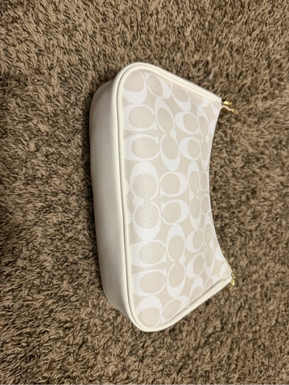 Coach Cream and White Signature Shoulder Bag with Gold-Tone Hardware